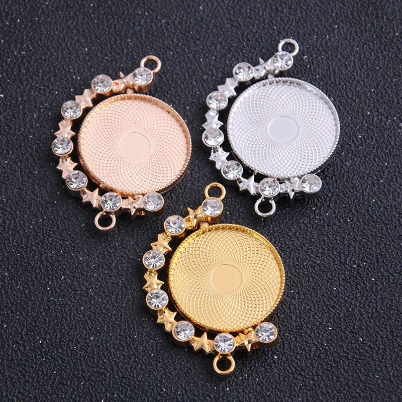 

1pcs 25mm Inner Size Rotation Double Side Three Color Rhinestones Cameo Cabochon Base Setting Pendant
