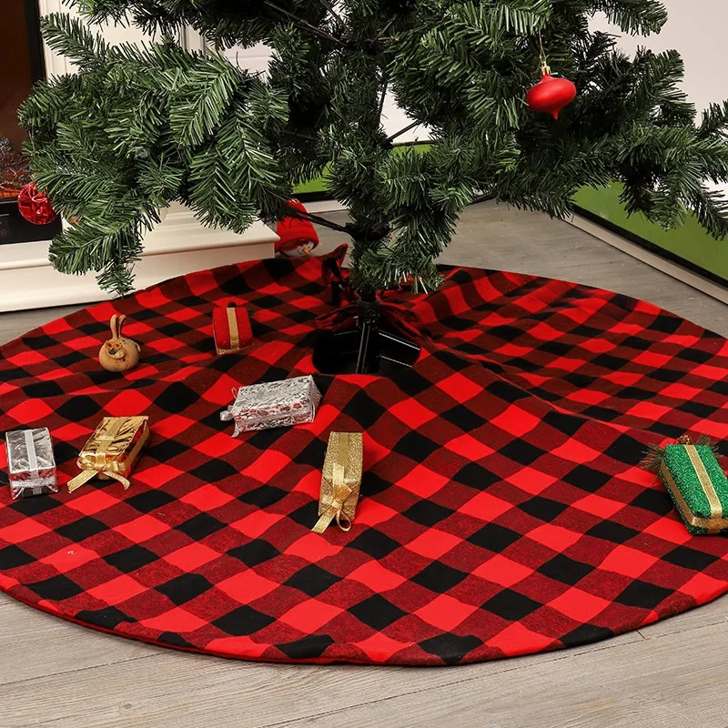 47,2 дюймов Большой размер Рождественская елка юбка красный и черный решетчатый дизайн Рождественская елка фартук праздничный Декор год