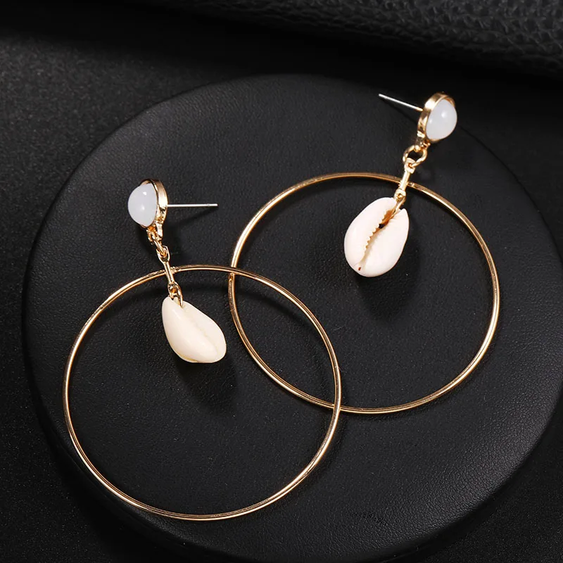 2019 New Minimalist Earrings Bohemian Fashion Shell Geometric Round Gold Pendant Punk Retro Party Jewelry | Украшения и