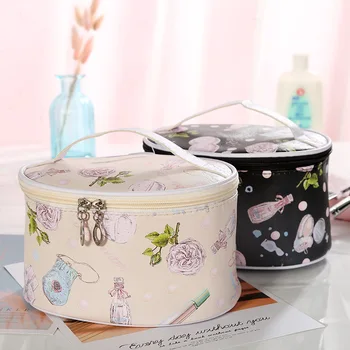

2019 Home Ladies Pu Cosmetic Bag Inkjet Cosmetic Storage Bag Multi-function Handbag Fashion Zipper Cosmetic Bag