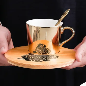 

250ML Nordic Ins Mirror Coffee Cup And Plate Small Luxury Creative Ceramic Reflection Mug With Spoon Couple Cup