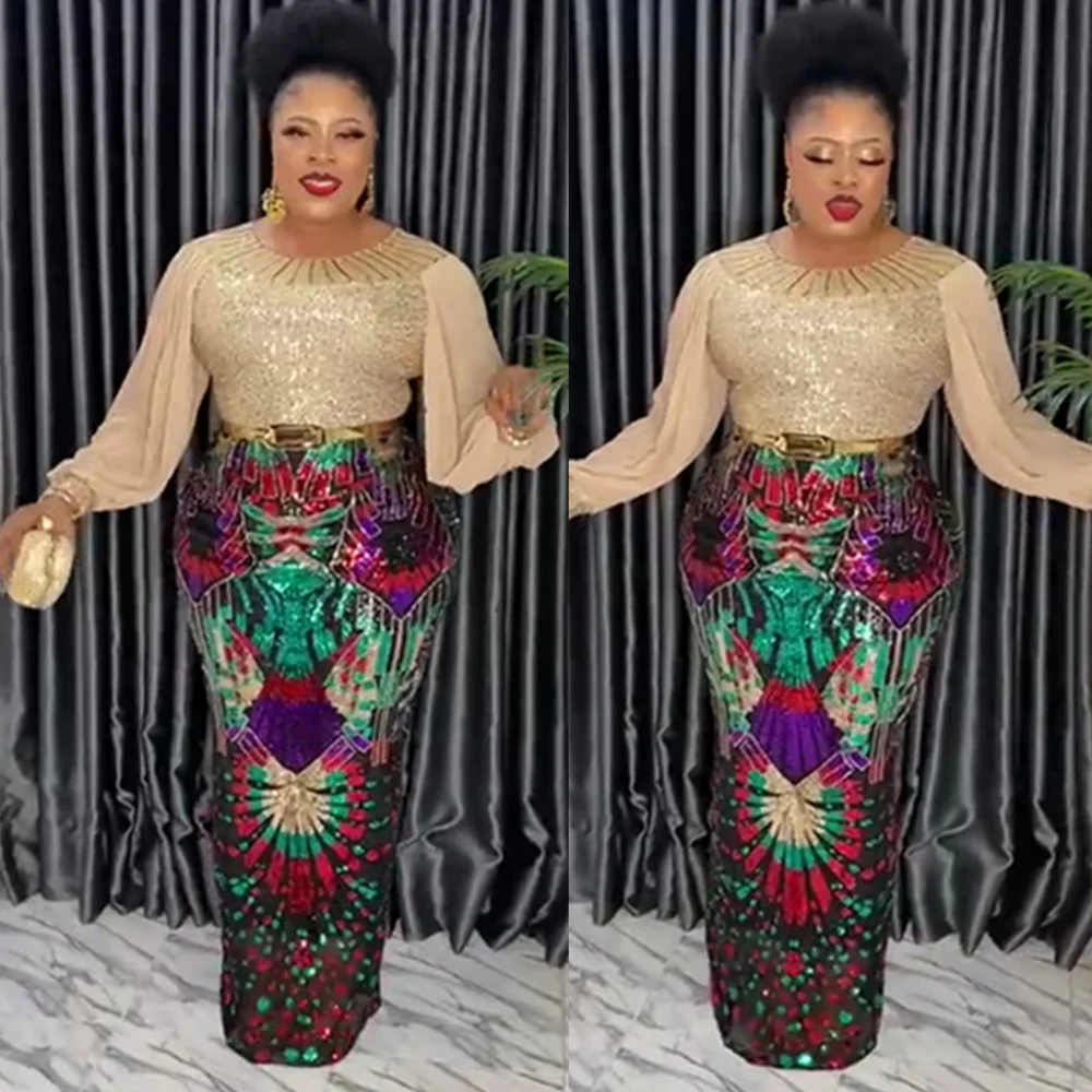 Женское платье в африканском стиле вечернее с блестками элегантное африканская