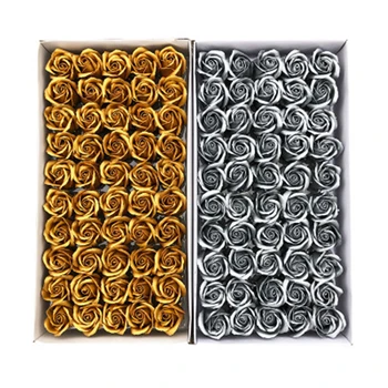 

50PCS Spray Three-layer Metal Soap Flower Gold Silver Rose Artificial Flower Head Gift Box Souvenir Bouquet Making Decoration