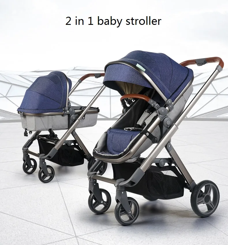2 в 1 детская коляска с люлькой, высокая Ландшафтная и портативная легкая весовая коляска, откидное сиденье подходит для новорожденных