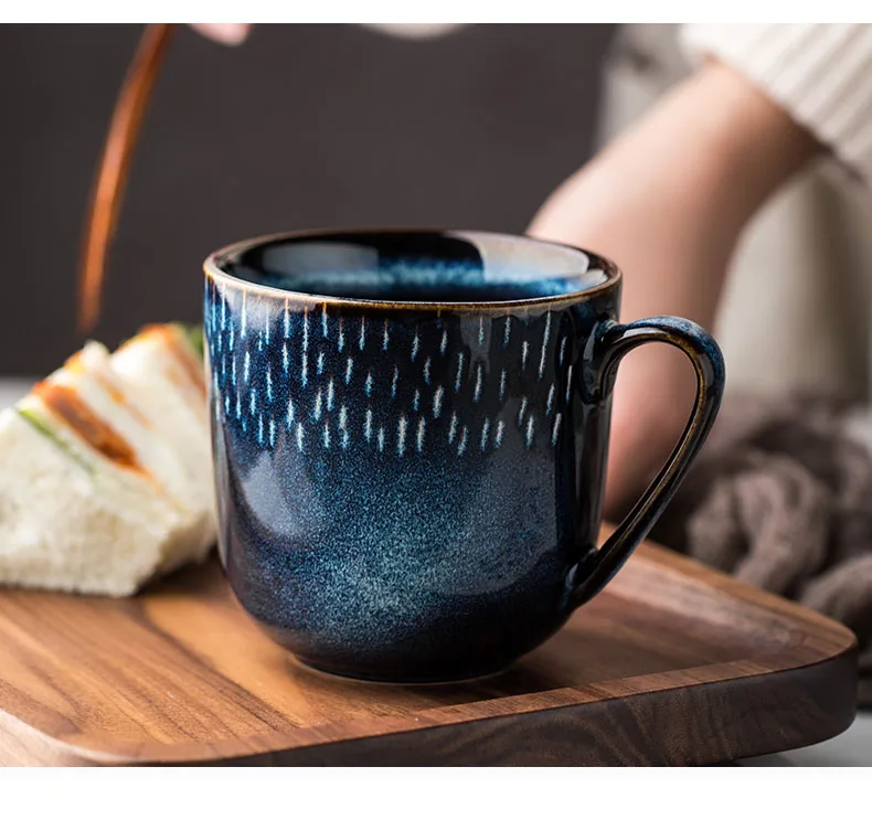 Керамическая кружка, винтажная чашка в скандинавском стиле ins, роскошный синий светильник, чашка для кофе с молоком, простая Бытовая чашка для воды, женские кофейные кружки