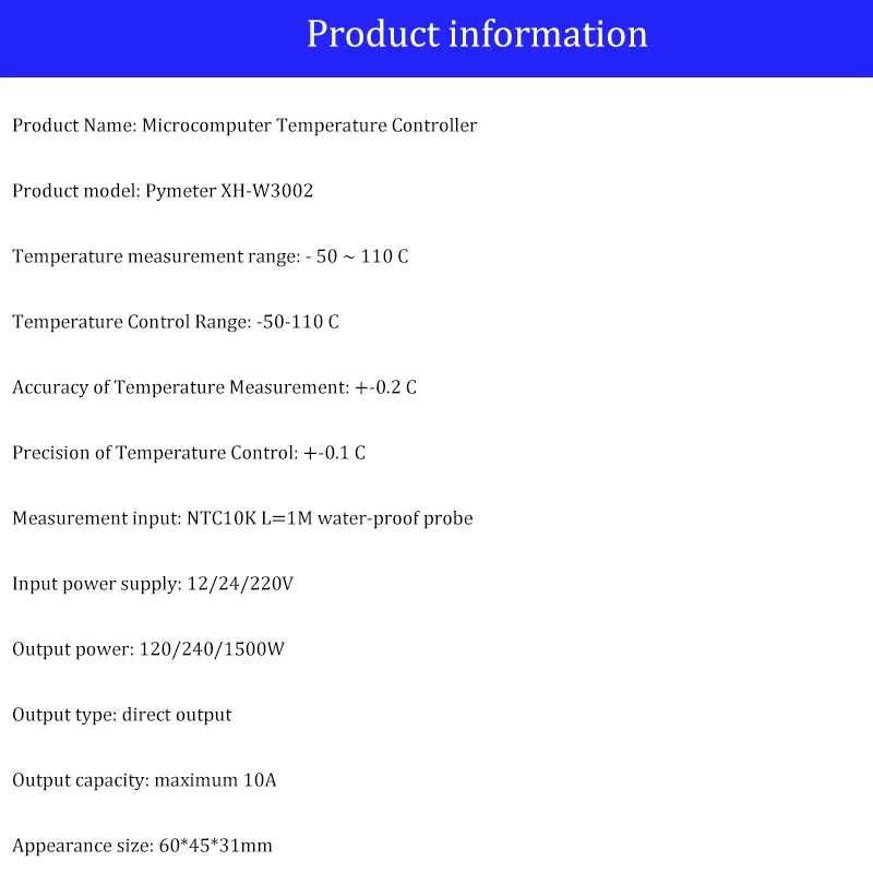 Pymeter XH-W3002 микрокомпьютер цифровой регулятор температуры интеллектуальный регулятор температуры цифровой дисплей Электронный темп