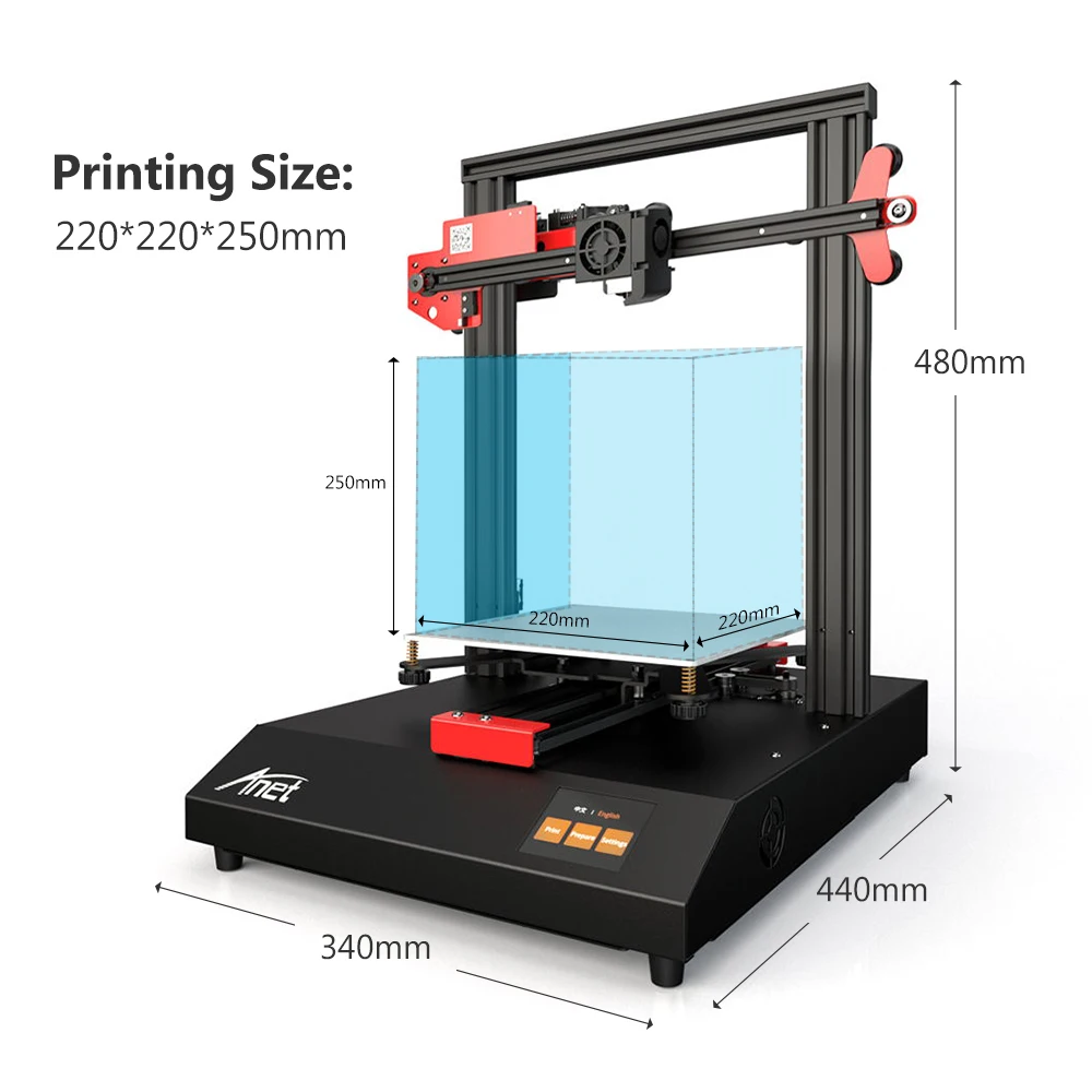 3d принтер Anet ET4 с 2,8 дюймовым цветным сенсорным экраном, печать на выходе из строя/Обнаружение ниток/автоматическое выравнивание