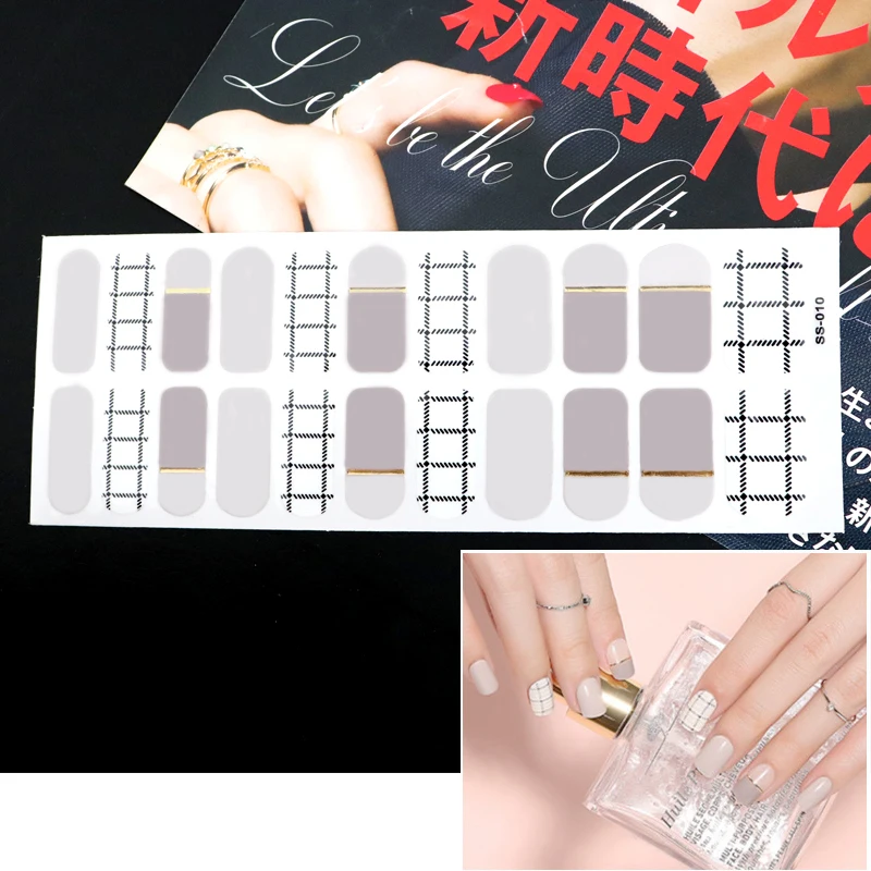 22 tips/sheet Новые французские наклейки для ногтей, наклейки для дизайна ногтей в полоску, водостойкий лак для ногтей, полное покрытие, маникюрные накладки, макияж
