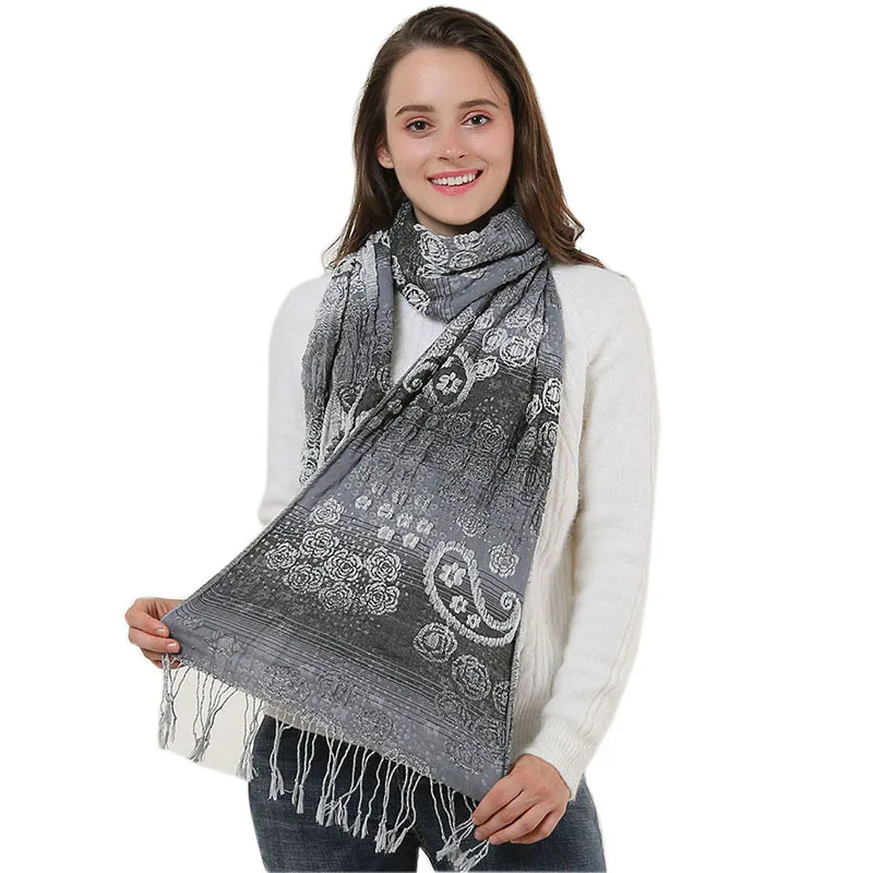 

Brand Paisley Pattern Women Fashion Scarf 180*30cm 140g Pleated Paddy British Style Bubble Scarves with Tassel