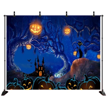 

Acejoker Halloween Backdrop Pumpkin Lantern Castle in Dark Jungle Photography Background Photobooth Prop