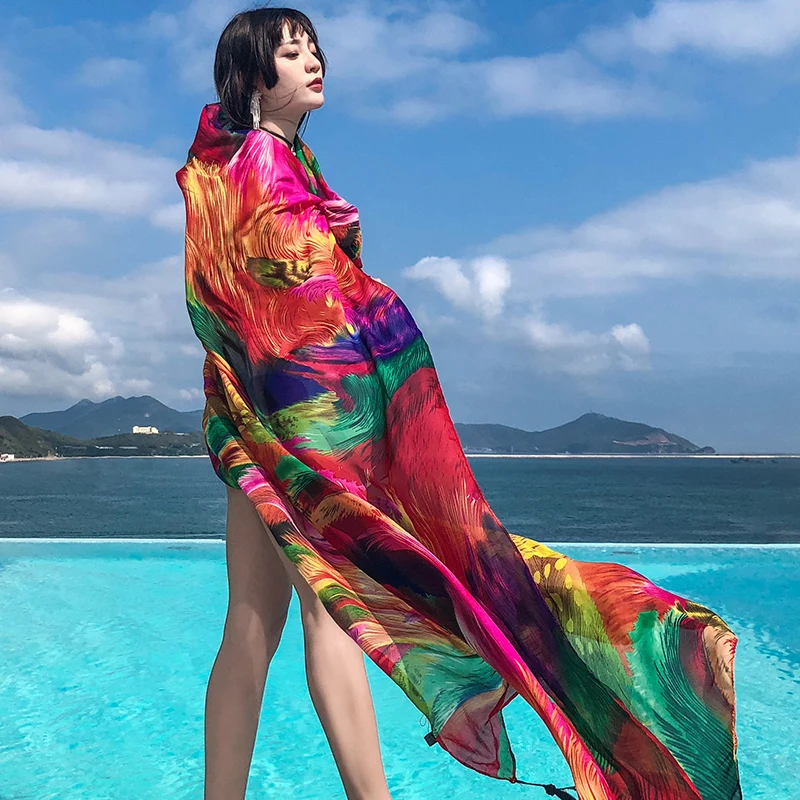 Silk scarf female summer sunscreen beach towel bohemian shawl scarf dual-use wild beach large can be used as a skirtdress