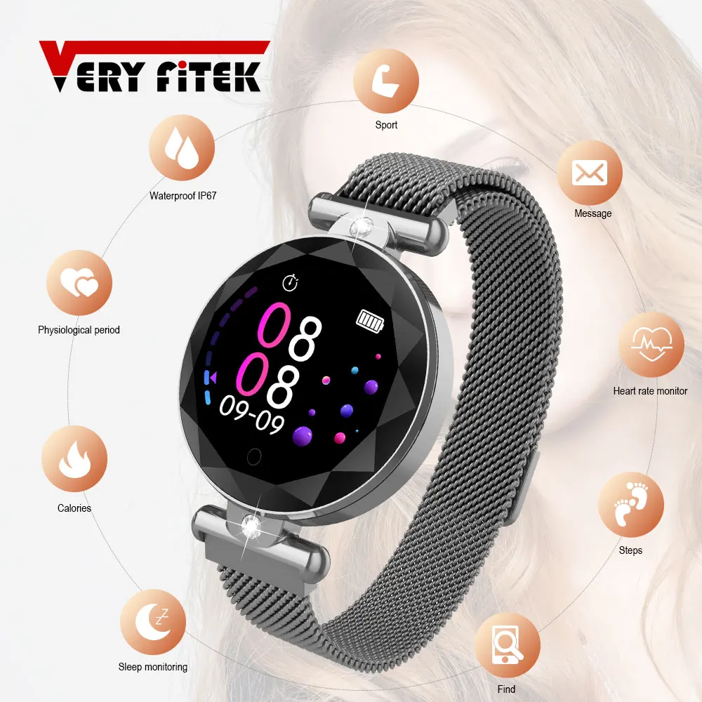VERYFiTEK S886 Женские Ювелирные Смарт часы монитор сердечного ритма кровяное давление