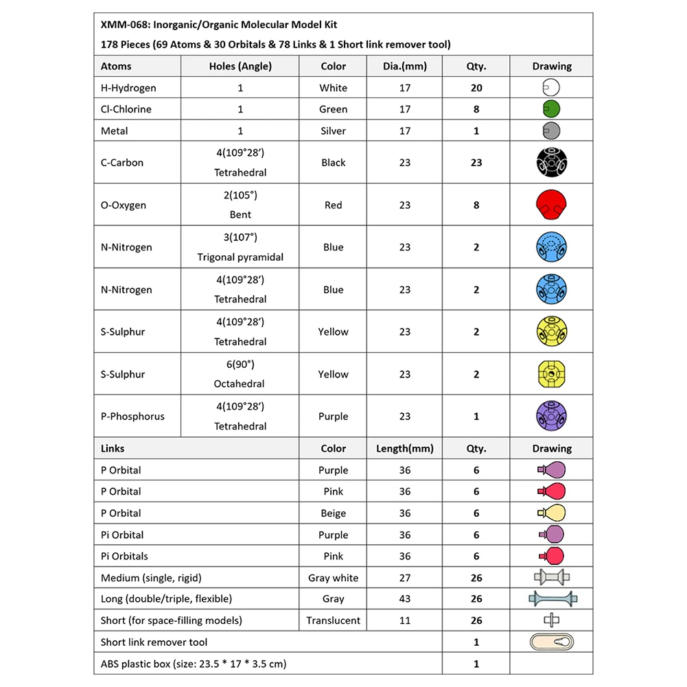  178Pcs/Set Colorful Chemistry Molecular Atoms Model Teaching Aids Education Toy - 4000202546583