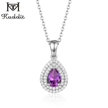 

Kuololit 585 Created Alexandrite Gemstone Pendant For Women Solid 925 Sterling Silver Corundum 46# Gemstone Water Drop Necklace