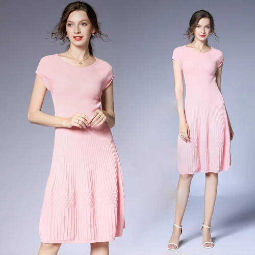 Новое Женское милое розовое вязаное Платье Moda Mujer трехмерное Полосатое жаккардовое Плиссированное милое платье Damen Kleider K6306 - Цвет: Прозрачный