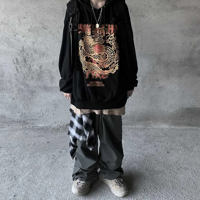 NiceMix Dropshipping Round Neck Chinese Style Long-sleeved Shirt Hoodie Autumn Winter Hip-hop Oversized Rock Band Sweatshir