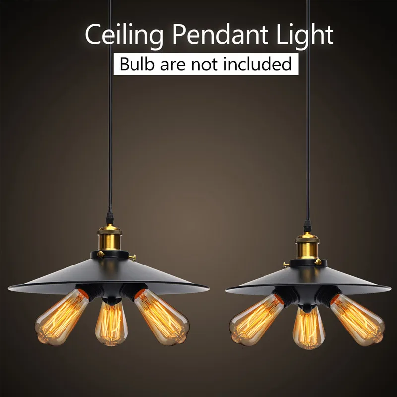 

E27 Led Pendant Lamps Bulb Retro Industrial Vintage Pendant lights Hanging Iron 3 Heads Black Shell 110V-220V