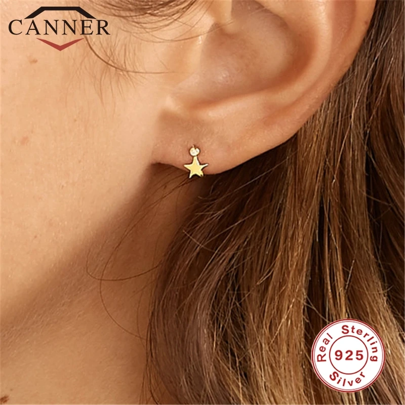 Милые 925 пробы серебряные серьги-гвоздики с пятиконечной звездой CZ Циркон для женщин Простые геометрические золотые серьги Модные ювелирные изделия