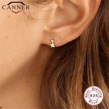 Милые 925 пробы серебряные серьги-гвоздики с пятиконечной звездой CZ Циркон для женщин Простые геометрические золотые серьги Модные ювелирные изделия