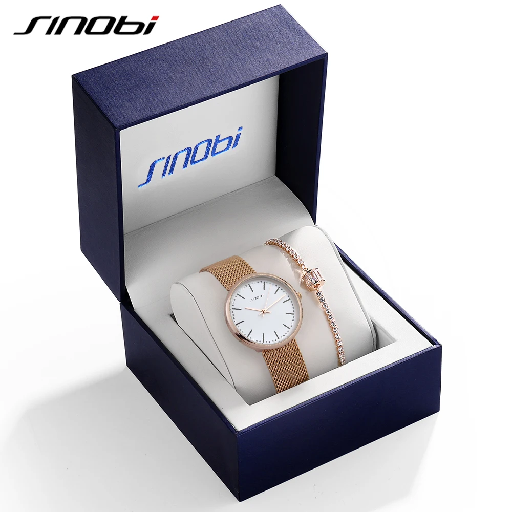 

Sinobi Women's Skull Quartz Watches Luxury Quartz Watch with Crystal Bangle Gold Bracelet Watches Set Birthday Gift For Wife