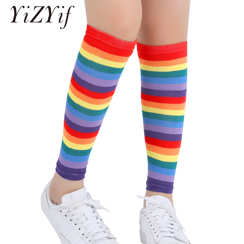 WomenLegWarmersRainbowStripedKneeHighLegWarmersforHalloween