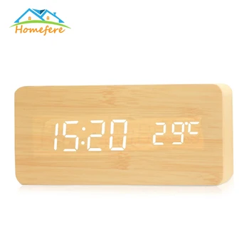 

Digital Wooden Alarm Clock Thermometer Alarm Date Desk Clock Table Battery Brief Voice-activated Electronic Home Decoration