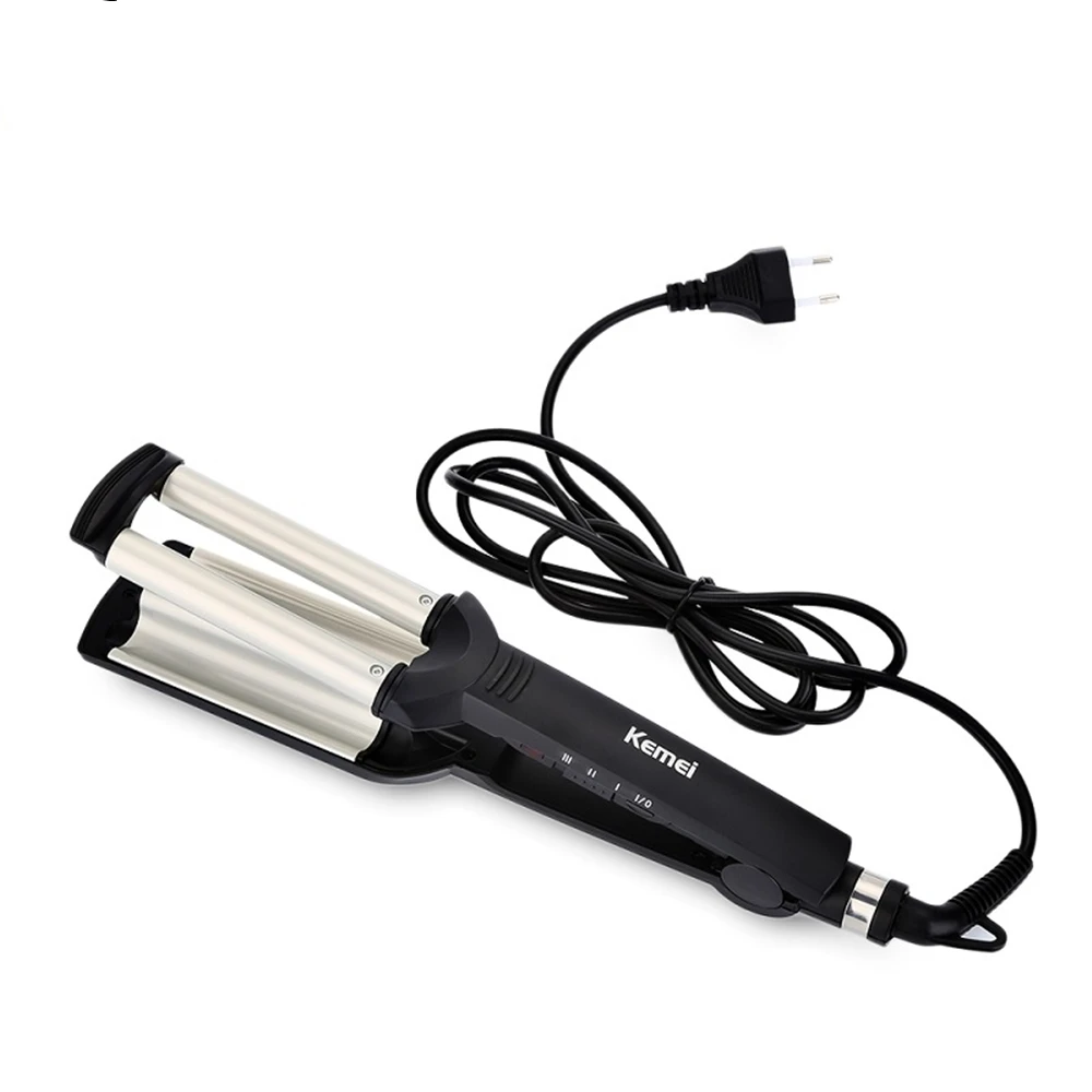 KEMEI Professional Hair Curler With 3 Barrels Big Wave Curling Iron Ceramic Hair Styling Tool Rollers Hair Crimper For Baby Liss - Цвет: No Box