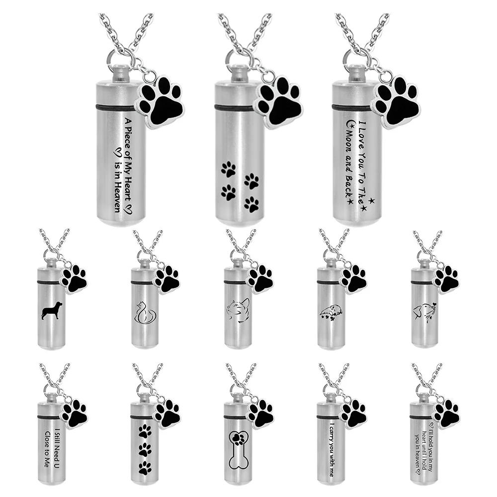 Colgante con forma de pata de Mascota, cilindro de cremación, joyería, soporte para cenizas, recuerdo, collar de urna conmemorativo, aleación de aluminio