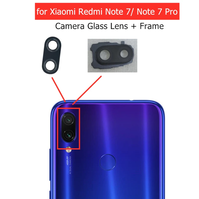 calcular Mendicidad deseo Lente de Cristal para cámara trasera de Xiaomi Redmi Note 7 Pro, cubierta  trasera de cristal para cámara trasera con pegamento de marco de Metal,  repuesto de reparación|Cables flexibles para teléfonos móviles| -