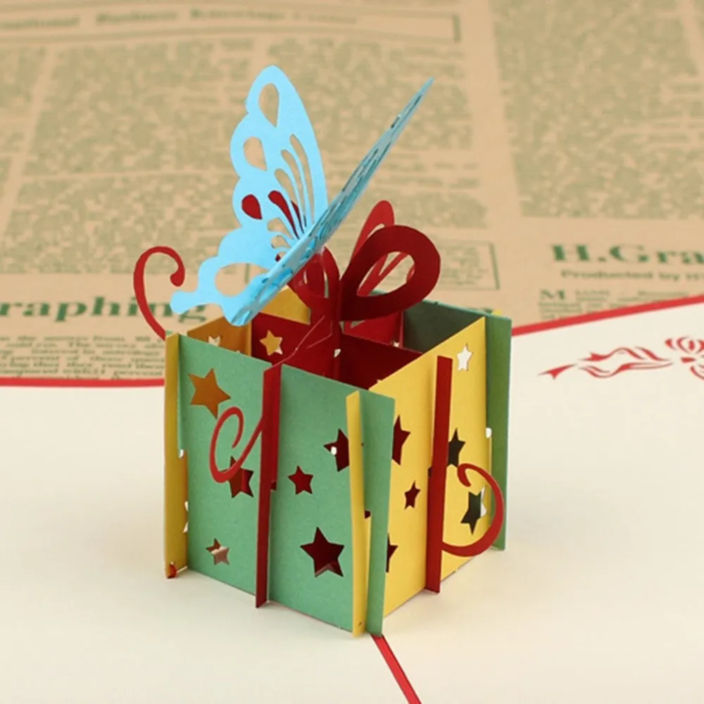 3D Stereo Butterfly Gift Box Pop Up Greeting Card Blessing Gift Paper Postcard Handmade Greeting Card Home Supplies