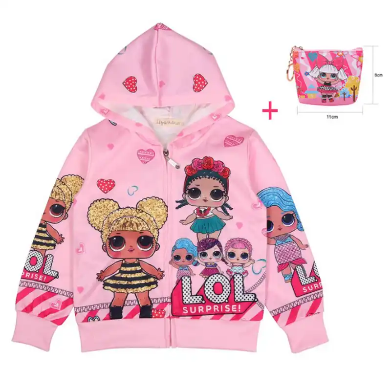 2019 новая детская куртка с рисунком куклы LOl рубашка на молнии для девочек с героями мультфильмов пальто с декоративными швами и сумкой