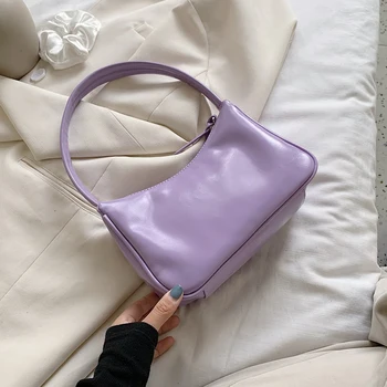 

Fashion Solid Color PU Leather Shoulder Bags for Women 2020 Summer Simple Handbags and Purses Female Tote Bags Hot Purple