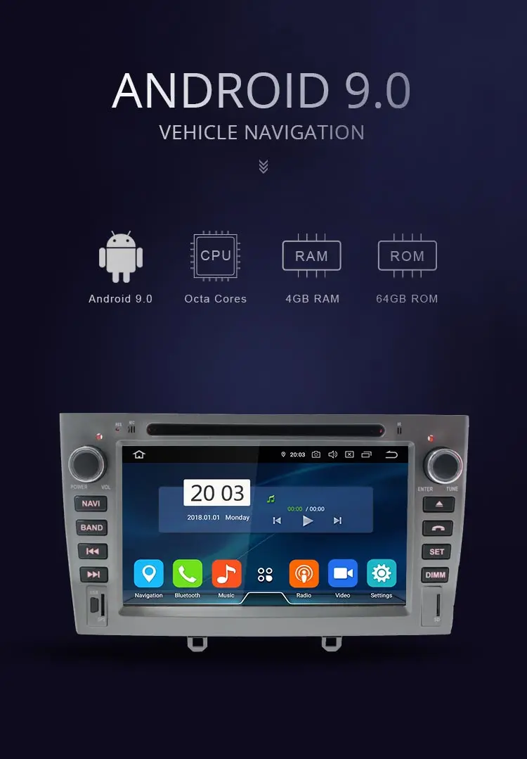 Clearance JDASTON Android 9.0 Car DVD Player For PEUGEOT 408/308/308SW WIFI Multimedia GPS Navigation 2 Din Car Radio 4GB RAM Stereo Audio 0