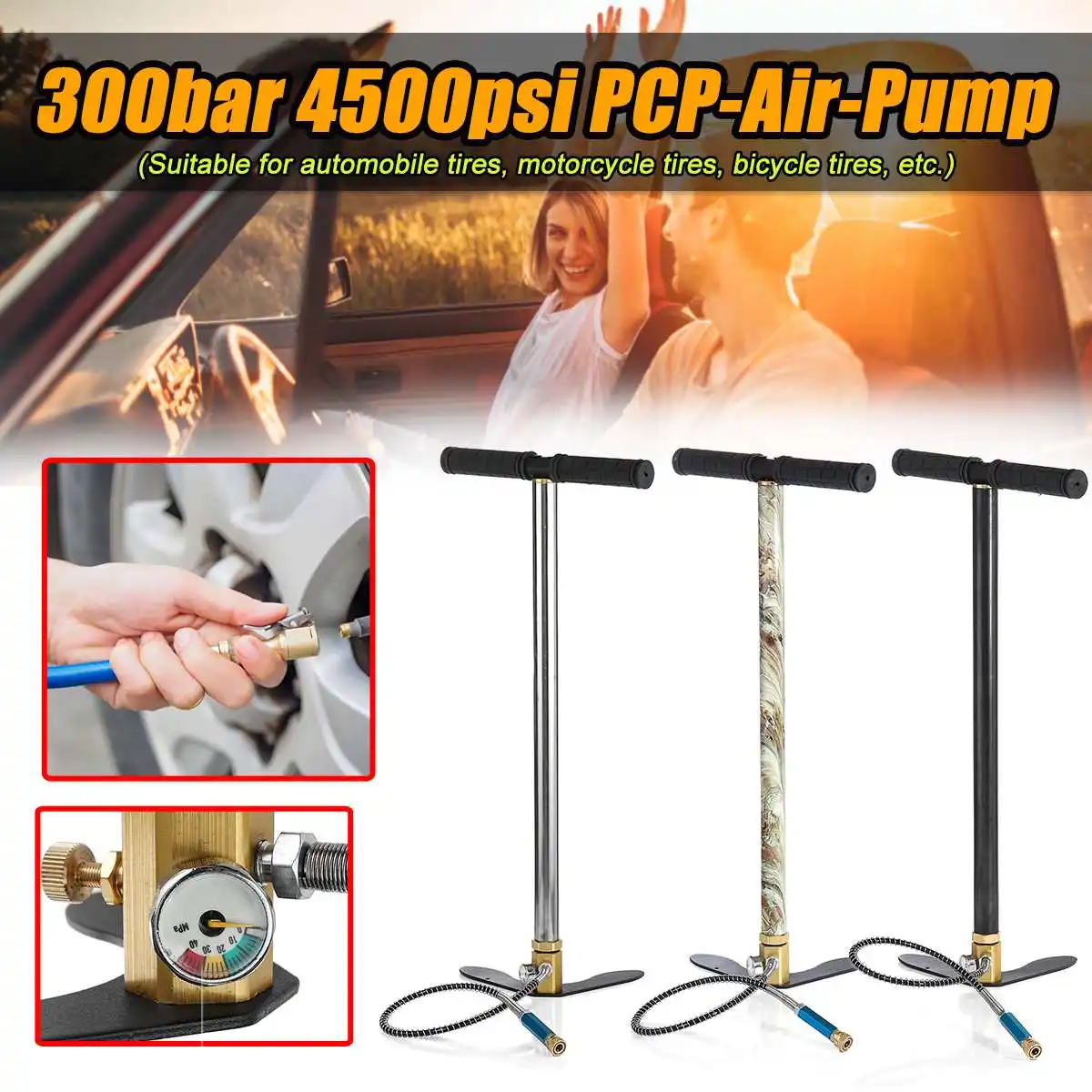 

30Mpa Air Pump 3 Car Hand Operated Compressor Inflator Hunting Paintball PCP Pump 4500psi For Air Guns Car Scuba Bottle