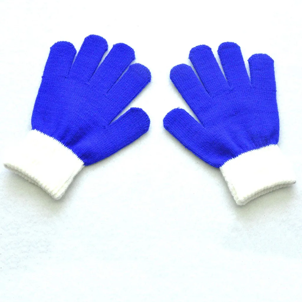 Волшебные Зимние перчатки для детей-подростков, теплые вязаные перчатки с цветными блоками на весь палец, спортивные детские перчатки для улицы, rekawiczki dzieciece