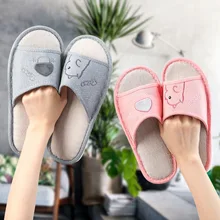 Летние женские льняные тапочки домашняя обувь для дома, домашняя обувь с героями мультфильмов, Всесезонная Мужская нескользящая обувь на мягкой подошве, для пар, из хлопка и льна