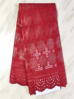

New African bazin riche fabric with brode Latest fashion red embroidery bazin lace fabric with net lace 5 yards FP721