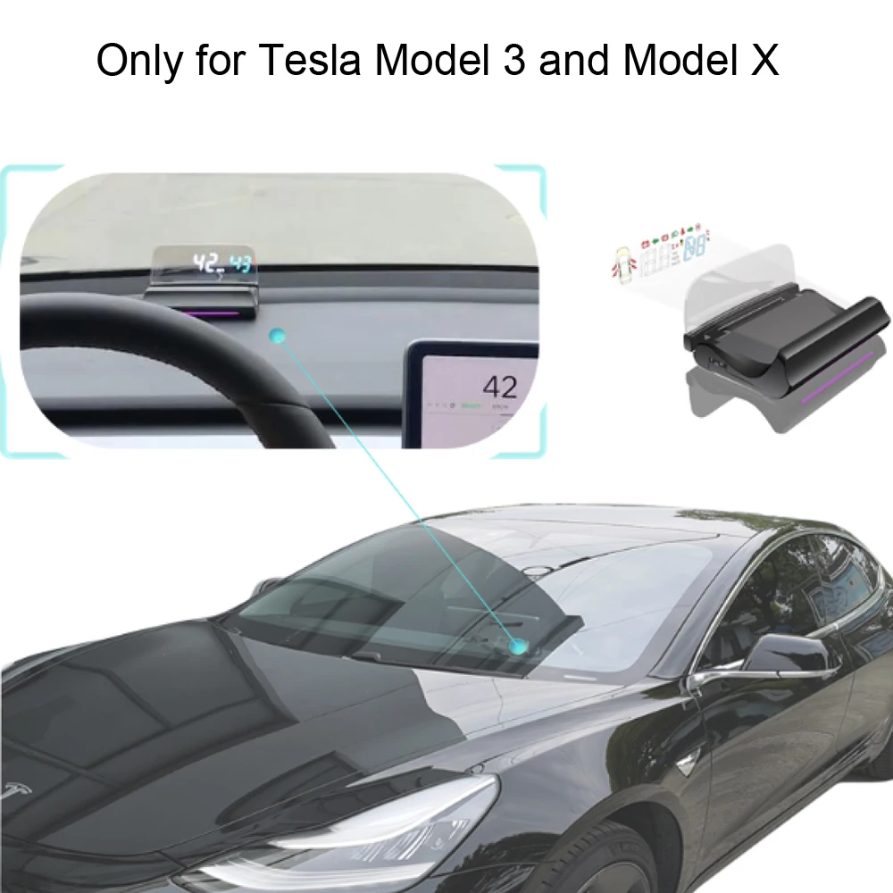 Vjoycar VT2 Car HUD Head Up display Speed Projection Mirror HUD Door Status Shift Reminder for Tesla Model 3 & for Tesla Model X