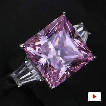 

12*12mm Princess cut Diamond Ring S925 sterling silver fine citrine sapphire amethyst ruby coloured diamond