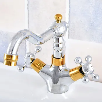 

Polished Chrome Gold Color Brass Swivel Dual Cross Handles Kitchen Wet Bar Bathroom Vessel Sink Faucet Mixer Tap One Hole asf805