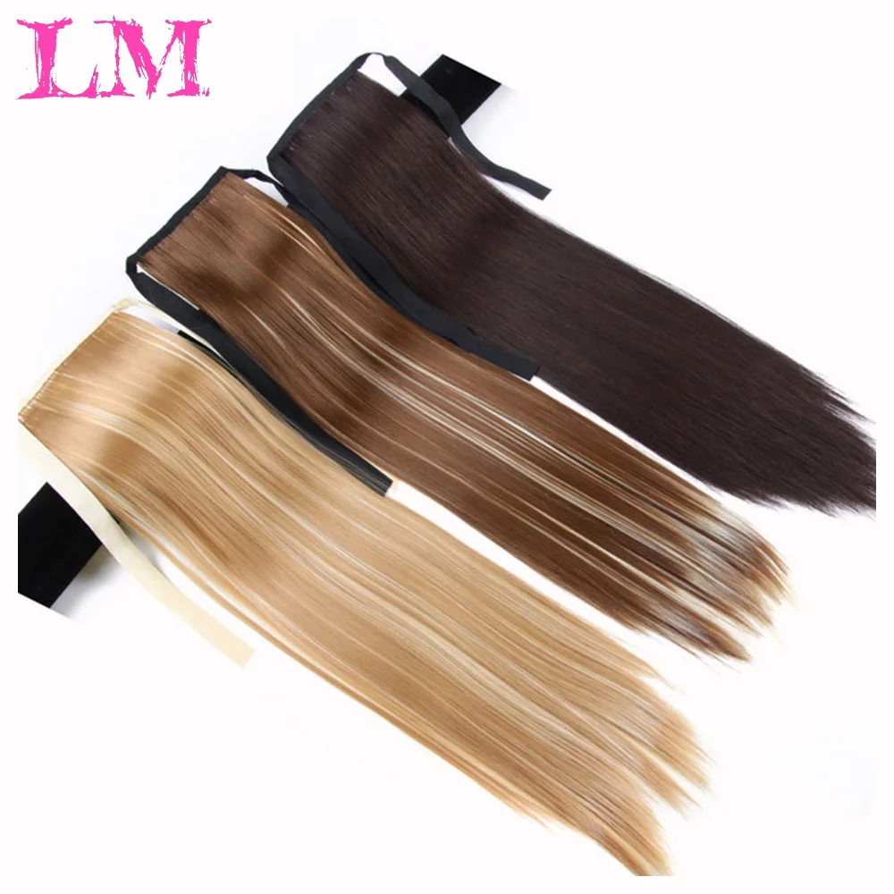 

LM A Variety of Length Long Straight Drawstring Synthetic Ponytail Black/Brown Heat Resistance Hairpiece Clip In Hair Extension