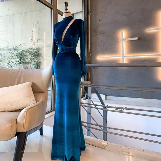 2021 eleganti abiti da sera a maniche lunghe in velluto bordeaux abiti da  cerimonia a sirena a collo alto abiti da donna Robe De Soirée|Evening  Dresses| - AliExpress