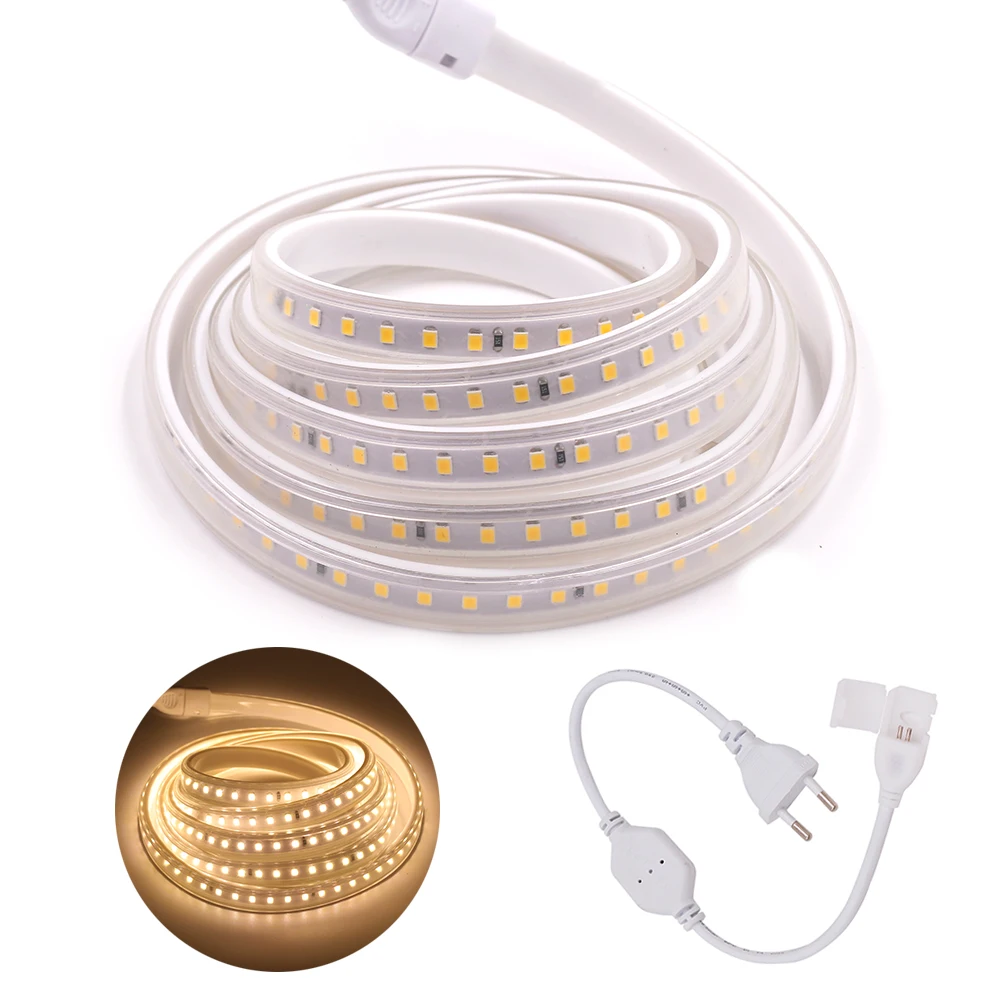120LED/M SMD 2835 Светодиодные полосы света AC 220V с вилкой питания IP65 водонепроницаемый |