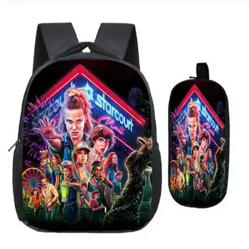 

Stranger Things 3 Backpack Children Kids Bags Printing Pattern Backpack Beautiful Casual Rucksack with School Pencil Case