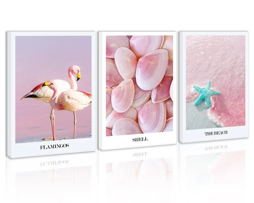 

Pink Flamingo Sea Shell Wall Art Decor Starfish Beach Sea Canvas Painting Kitchen Prints Pictures for Home Living Dining Room