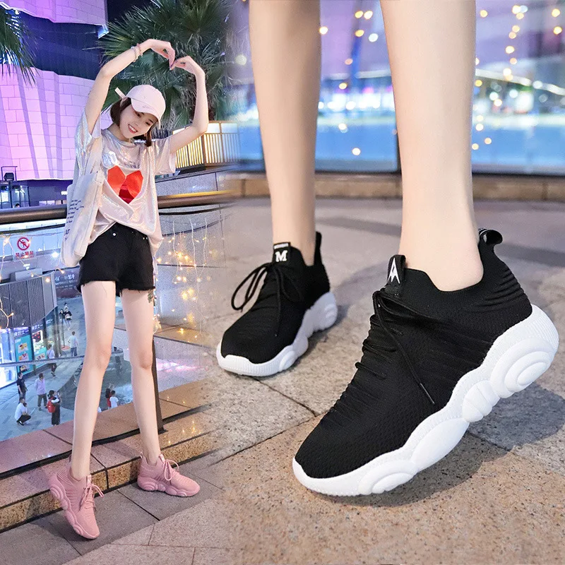 

Summer autumn new Korean mesh flying woven flat shoes female students running joker ins cute bear breathable non-slip sneakers