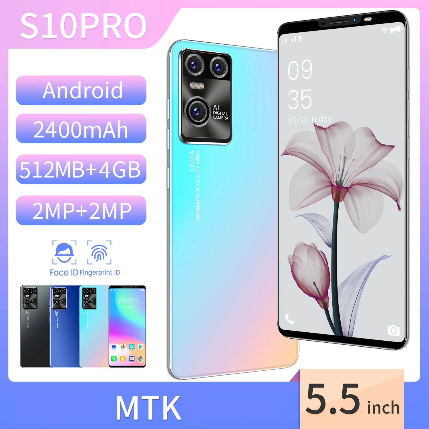 S10Pro новейшая модель с двумя SIM-картами 5 дюймов дешевый сотовый телефон 512 МБ + 4 Гб