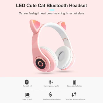 

Cat Ears TWS Wireless Headphone Bluetooth 5.0 Cute Earphones HIFI Headphones Gaming Headset LED Light USB Charge