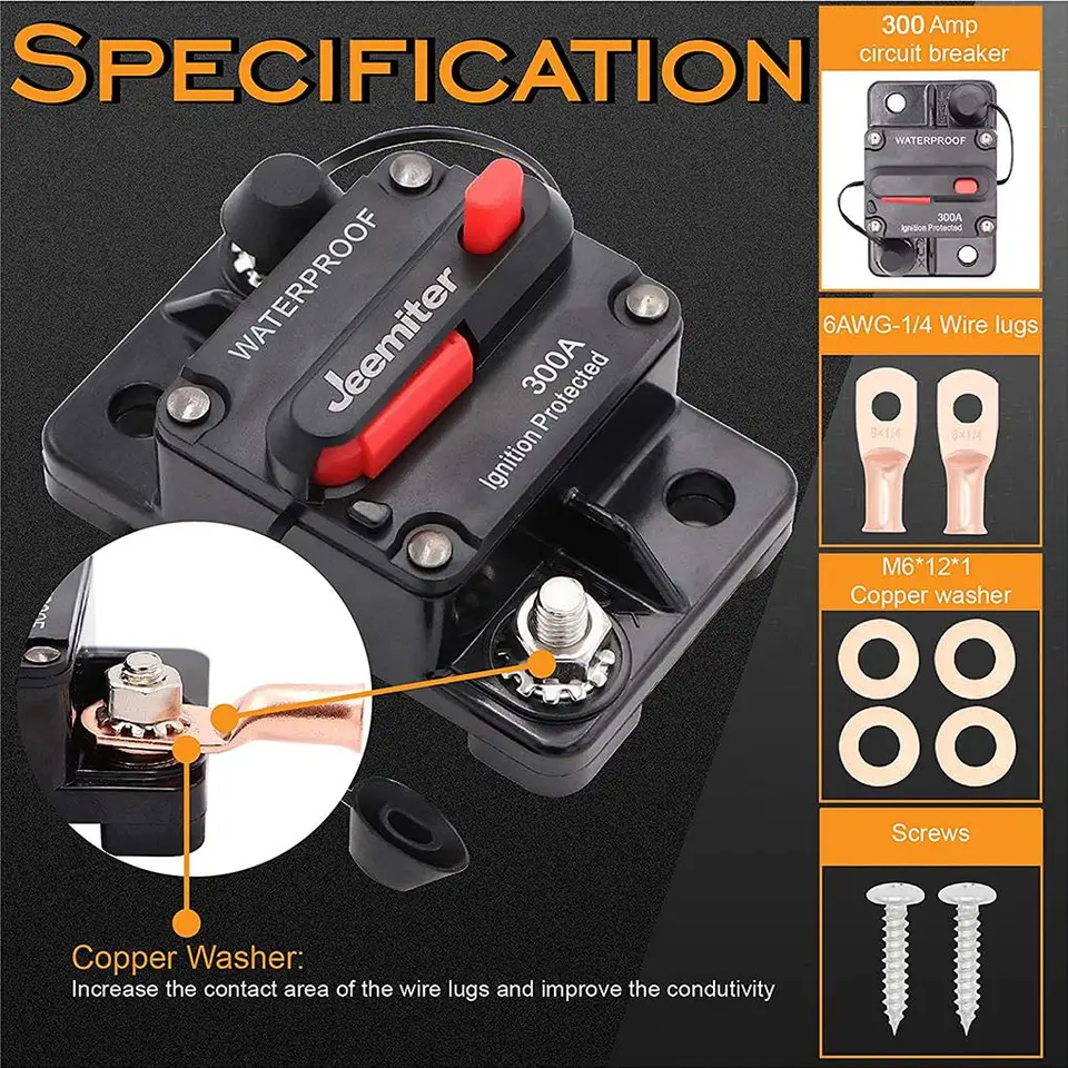 Interruttore Fusibile Reset 300A 12-48V DC – Impermeabile IP67 Per Auto, Barca, Veicoli