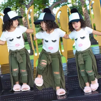

Pudcoco Summer Newborn Baby Girls Clothes Sets Eyelashes Tops T-shirt and Army Pants Leggings Outfits Kids Clothes 2Pieces Sets